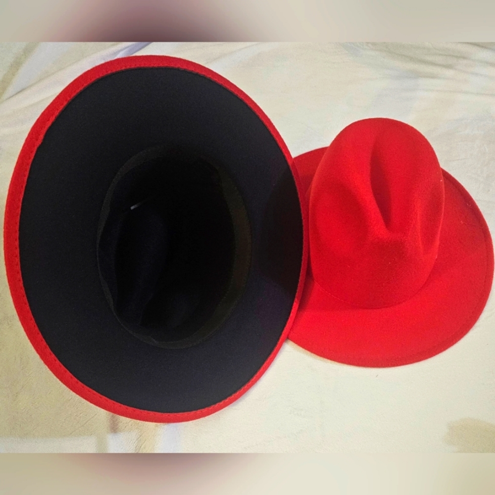 NWOT unisex red and navy blue fedora hat